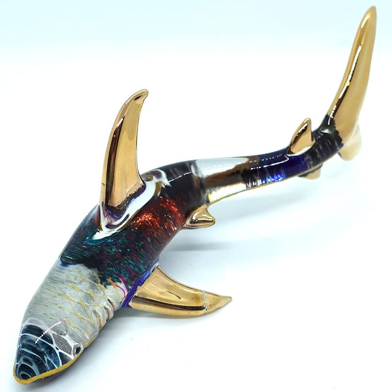 Sansukjai Shark Miniature Figurines Animals Hand Painted Blown Glass Art Sea Collectible Gift Decorate (6 Inches Blue) - Image 1